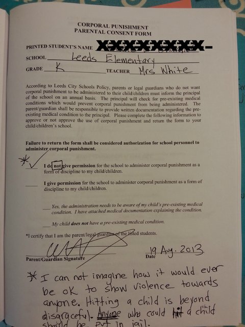 Alabama Elementary School Sends Consent Form to Physically Discipline Kids 